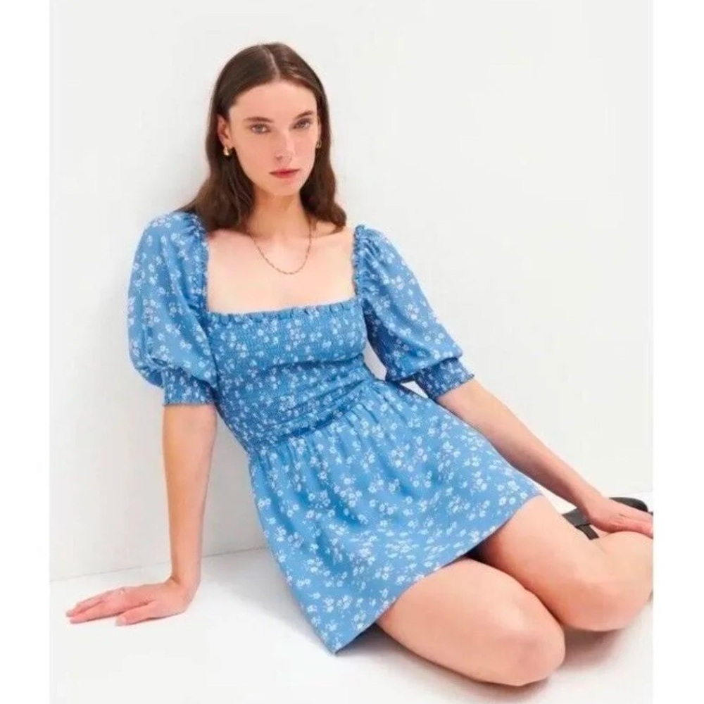 Reformation Elle Blue Floral Mini Dress
